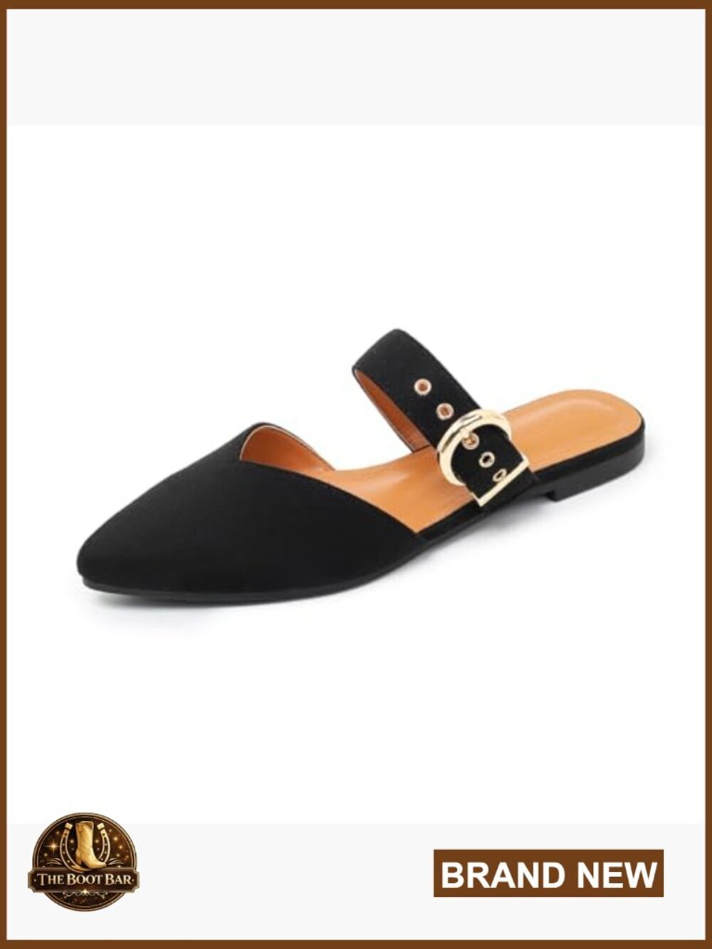 Pointed Toe Mules, Adjustable Buckle Backless Loafers, Slip-On Flats Suede - Picture 4 of 7